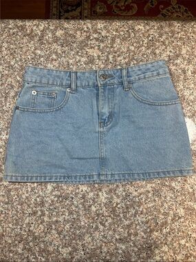 Edikted Light Blue Denim Mini Skirt